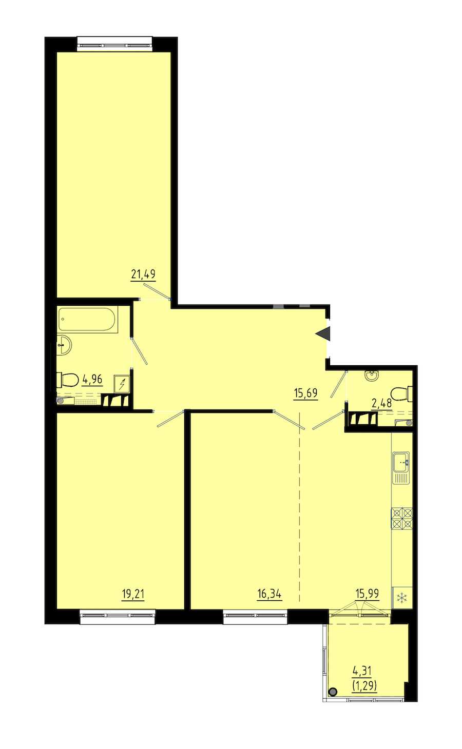 Двухкомнатная квартира в : площадь 96.7 м2 , этаж: 1 – купить в Санкт-Петербурге